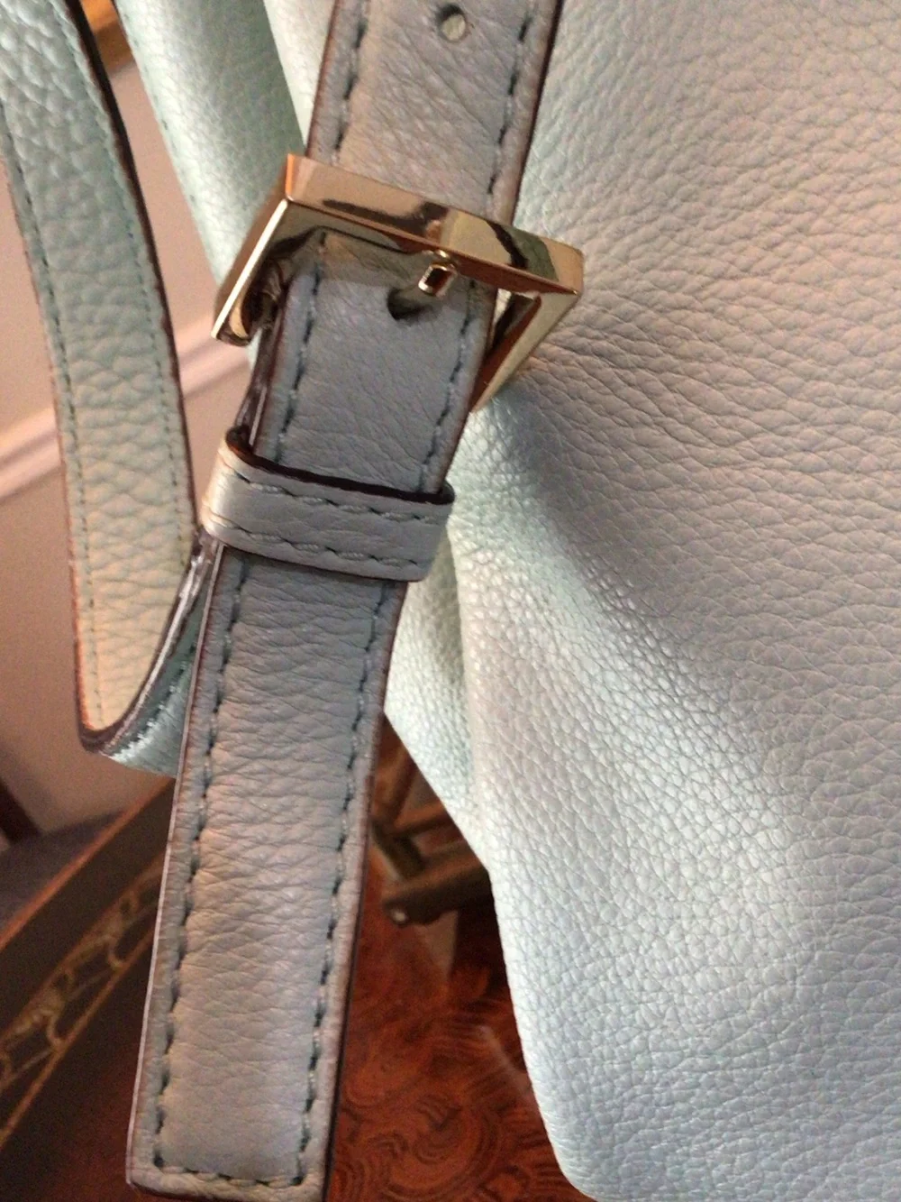 kate spade Baby Blue Leather Drawstring Tassel Shoulder Bag